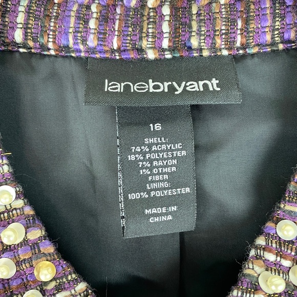 Lane Bryant, Plus Size 16 Tweed Jacket Purple NWOT Lined Beaded Neckline - Picture 15 of 15